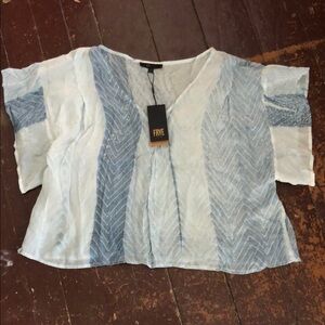 Frye Blue and White Flutter Sleeve Crop Blouse
